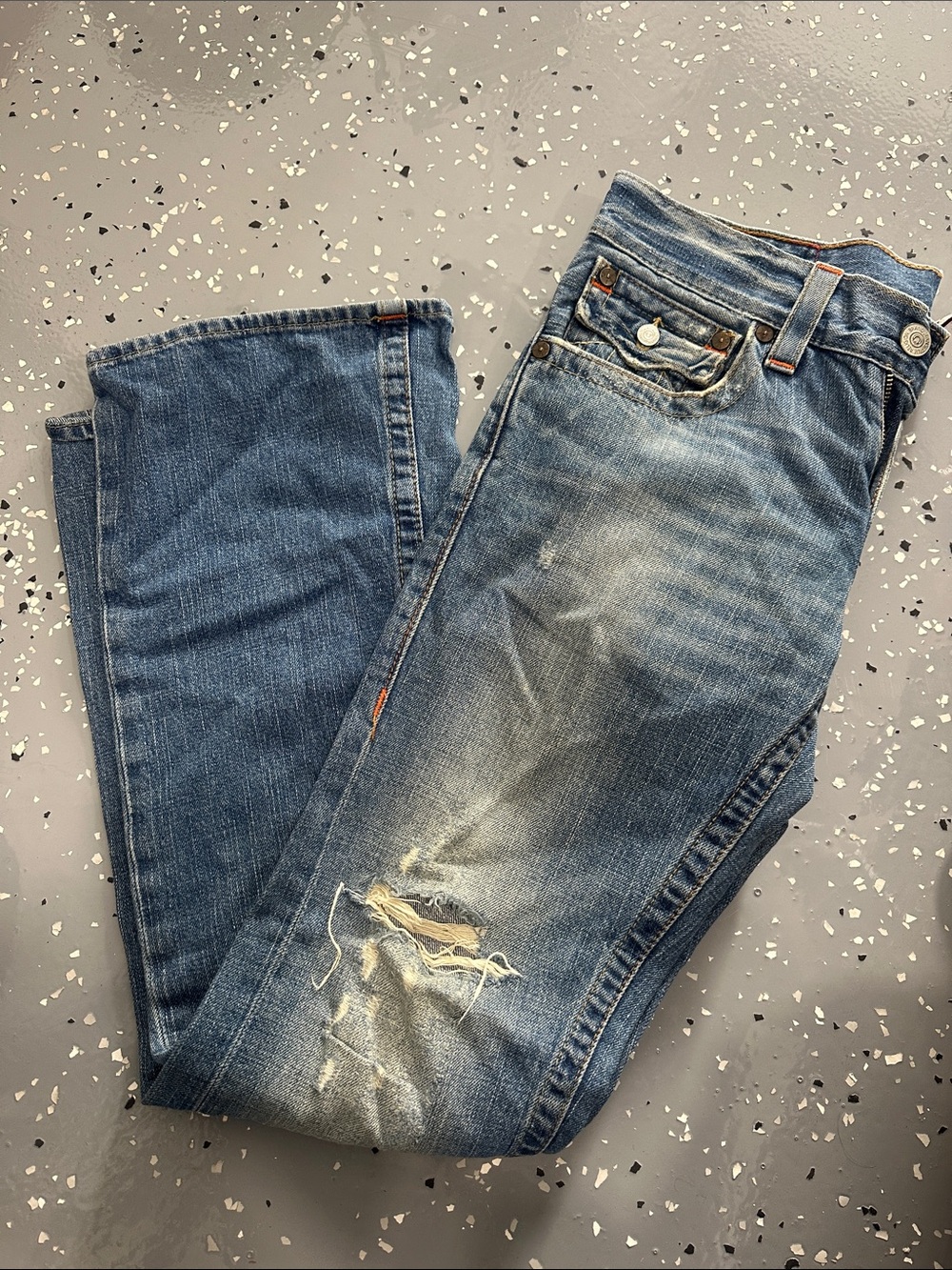 True Religion Light Blue Distressed Back-Pocket Jeans